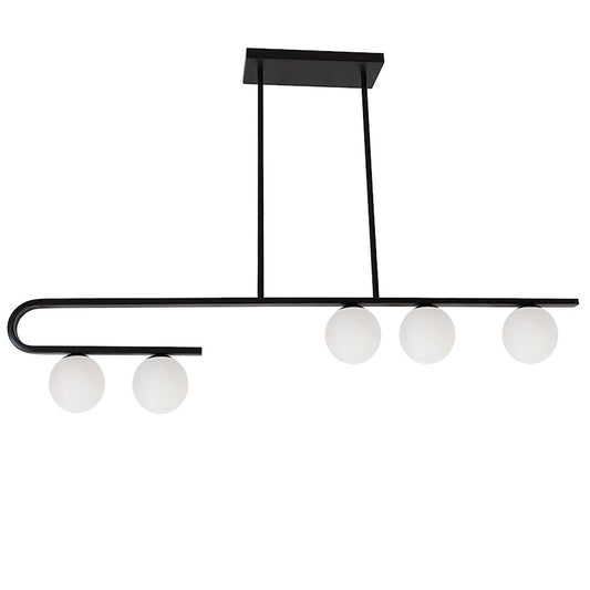 Dainolite Atlas 44in 5-Light Pendant | Modern Matte Black and Opal White Glass | Kitchen Island & Dining Room | 44 x 4 x 8 in | Model ATL-445HP-MB