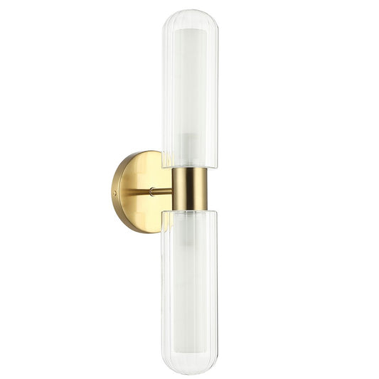 Dainolite Balbina 20in 2-Light Wall Sconce | Aged Brass and Clear/Frosted Glass | Bathroom & Powder Room | 6 x 5 x 20 in | Model BBA-192W-AGB
