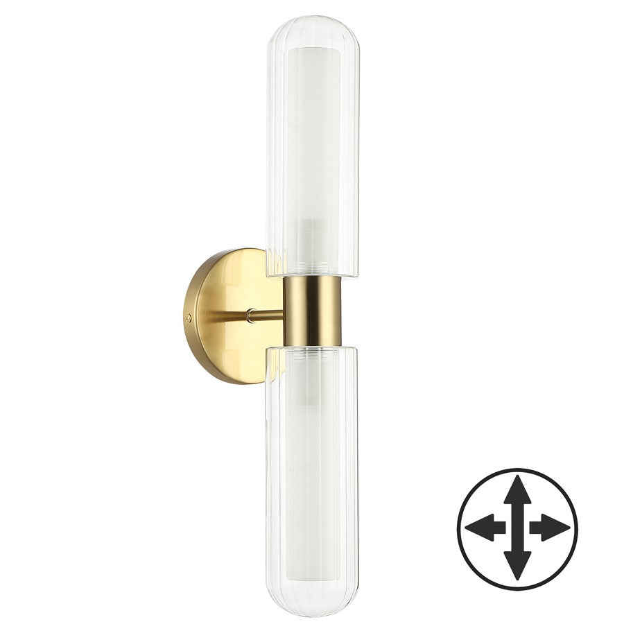 Dainolite Balbina 20in 2-Light Wall Sconce | Aged Brass and Clear/Frosted Glass | Bathroom & Powder Room | 6 x 5 x 20 in | Model BBA-192W-AGB