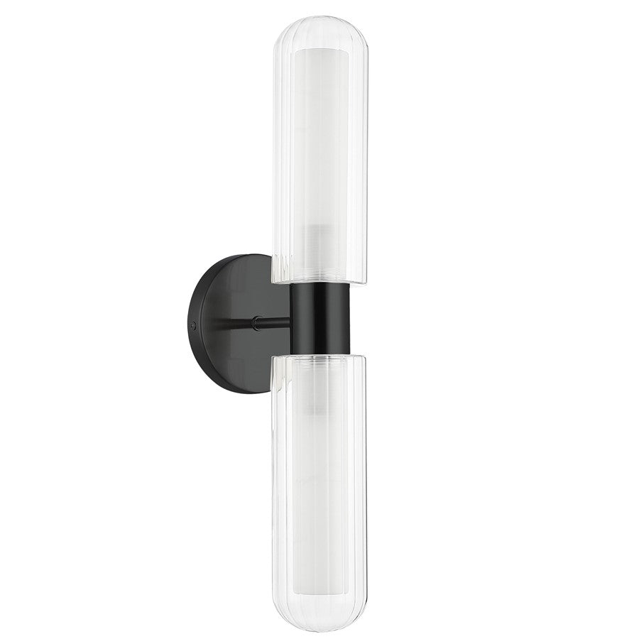 Dainolite Balbina 2-Light Wall Sconce | Transitional Matte Black and Clear/Frosted Glass | Bathroom & Hallway Accent | 19.75in H | Model BBA-192W-MB