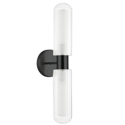 Dainolite Balbina 2-Light Wall Sconce | Transitional Matte Black and Clear/Frosted Glass | Bathroom & Hallway Accent | 19.75in H | Model BBA-192W-MB