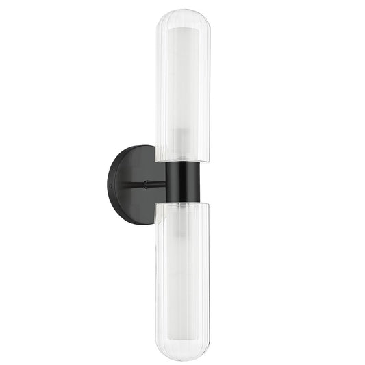 Dainolite Balbina 2-Light Wall Sconce | Transitional Matte Black and Clear/Frosted Glass | Bathroom & Hallway Accent | 19.75in H | Model BBA-192W-MB