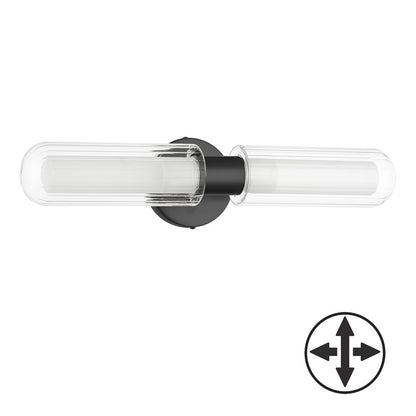 Dainolite Balbina 2-Light Wall Sconce | Transitional Matte Black and Clear/Frosted Glass | Bathroom & Hallway Accent | 19.75in H | Model BBA-192W-MB