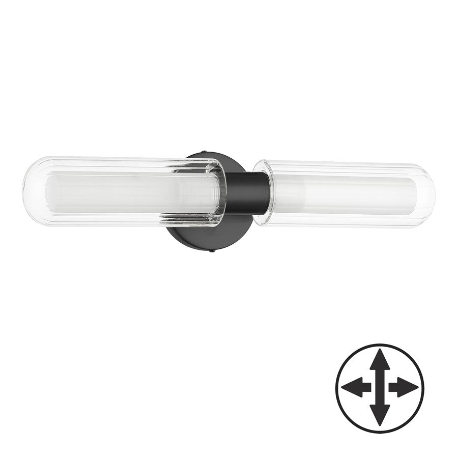 Dainolite Balbina 2-Light Wall Sconce | Transitional Matte Black and Clear/Frosted Glass | Bathroom & Hallway Accent | 19.75in H | Model BBA-192W-MB