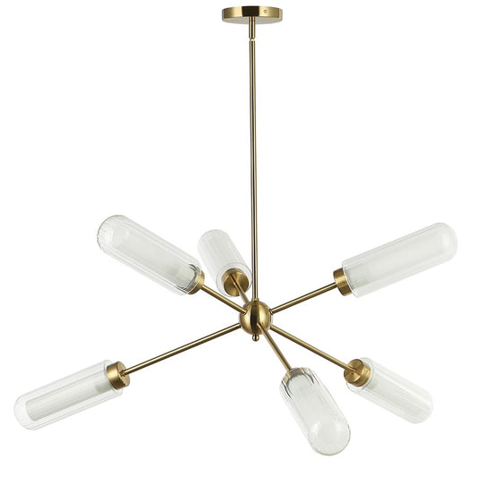 Dainolite Balbina 40in 6-Light Chandelier | Transitional Aged Brass and Clear/Frosted Glass | Dining Room & Kitchen Island | Model BBA-406C-AGB