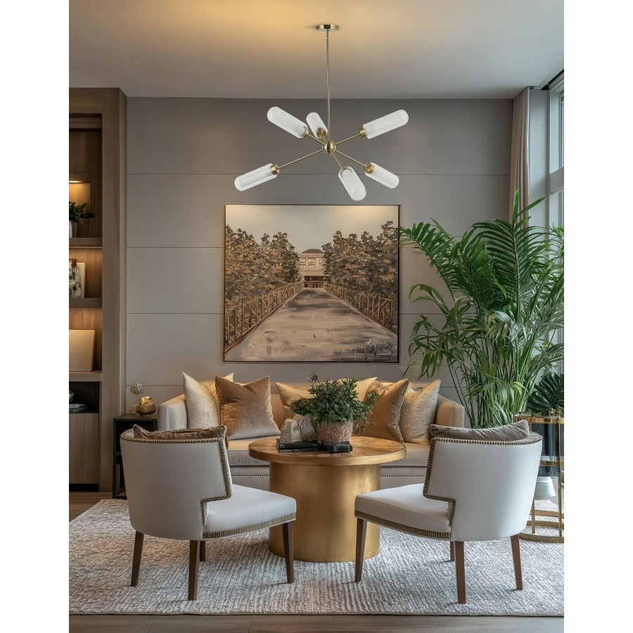 Dainolite Balbina 40in 6-Light Chandelier | Transitional Aged Brass and Clear/Frosted Glass | Dining Room & Kitchen Island | Model BBA-406C-AGB