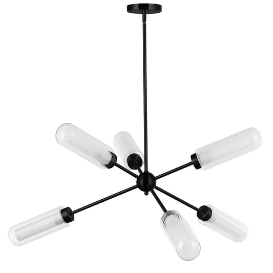 Dainolite Balbina 40in 6-Light Chandelier | Transitional Matte Black and Clear/Frosted Glass | Dining Room & Kitchen Island | Model BBA-406C-MB