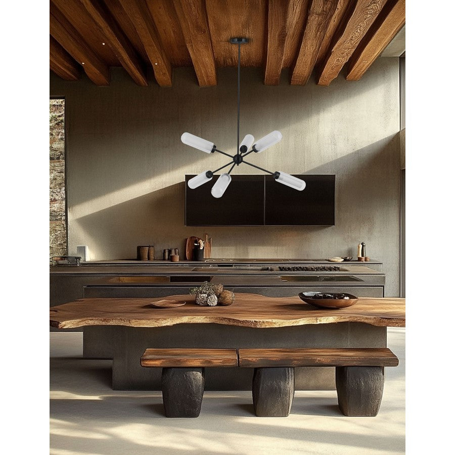 Dainolite Balbina 40in 6-Light Chandelier | Transitional Matte Black and Clear/Frosted Glass | Dining Room & Kitchen Island | Model BBA-406C-MB