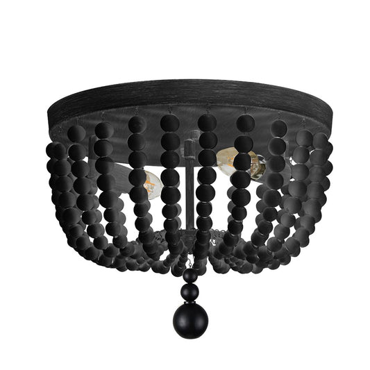Dainolite Bridget 13in 2-Light Flush Mount | Transitional Matte Black and Beaded Wood | Bedroom & Hallway Ceiling Light | Model BGT-132FH-MB