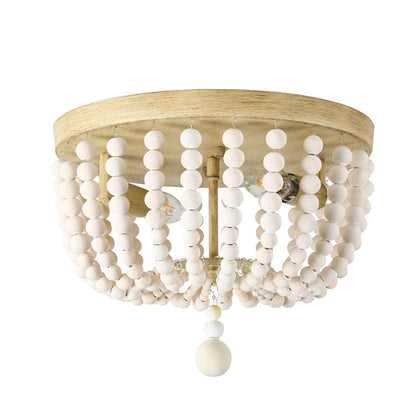 Dainolite Bridget 13in 2-Light Flush Mount | Transitional Natural and Vintage White Wood Bowl | Bedroom & Hallway | Model BGT-132FH-VW