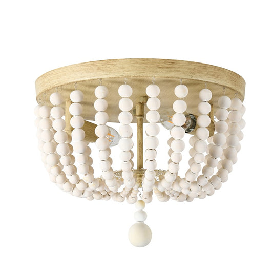 Dainolite Bridget 13in 2-Light Flush Mount | Transitional Natural and Vintage White Wood Bowl | Bedroom & Hallway | Model BGT-132FH-VW