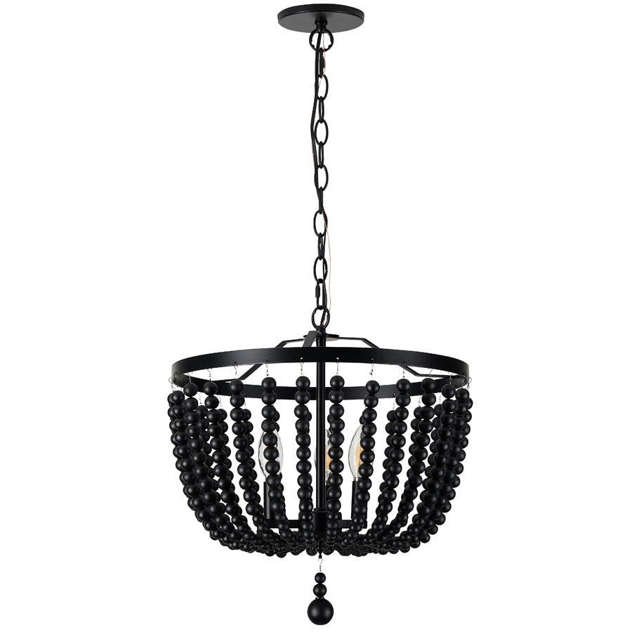 Dainolite Bridget 16in 3-Light Pendant | Transitional Matte Black and Matte Black Wood Bowl | Kitchen Island & Dining Room | Model BGT-163P-MB