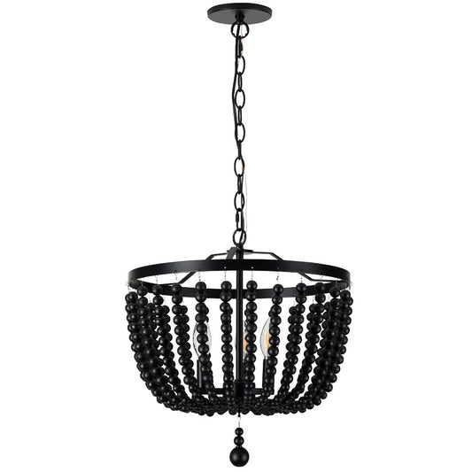 Dainolite Bridget 16in 3-Light Pendant | Transitional Matte Black and Matte Black Wood Bowl | Kitchen Island & Dining Room | Model BGT-163P-MB