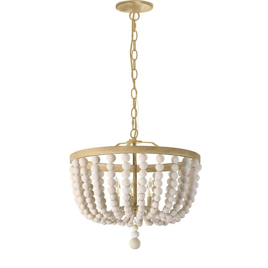 Dainolite Bridget 16in 3-Light Pendant | Transitional Aged Brass and Vintage White Natural Wood Bowl | Kitchen Island & Dining | Model BGT-163P-VW