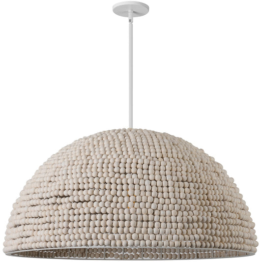 Dainolite Breanne 35in 4-Light Pendant | Transitional Matte White Metal and Vintage White Wood | Dining Room & Foyer | 35 x 35 x 17.75 | Model BRE-354P-VW