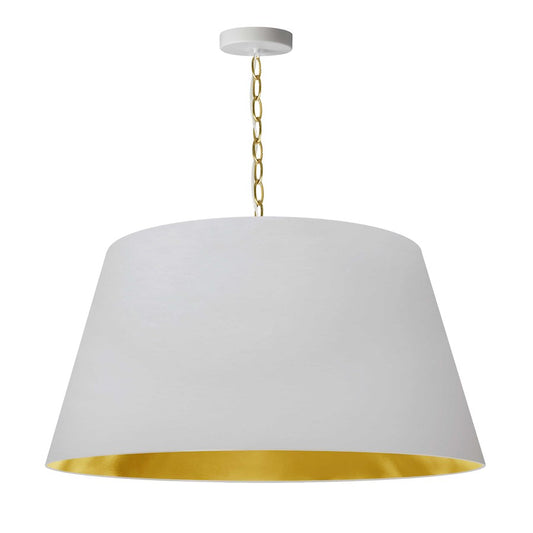 Dainolite Brynn 26in 1-Light Pendant | Transitional White and Aged Brass with Gold Fabric Shade | Kitchen Island & Dining Room | Model BRY-L-AGB-692