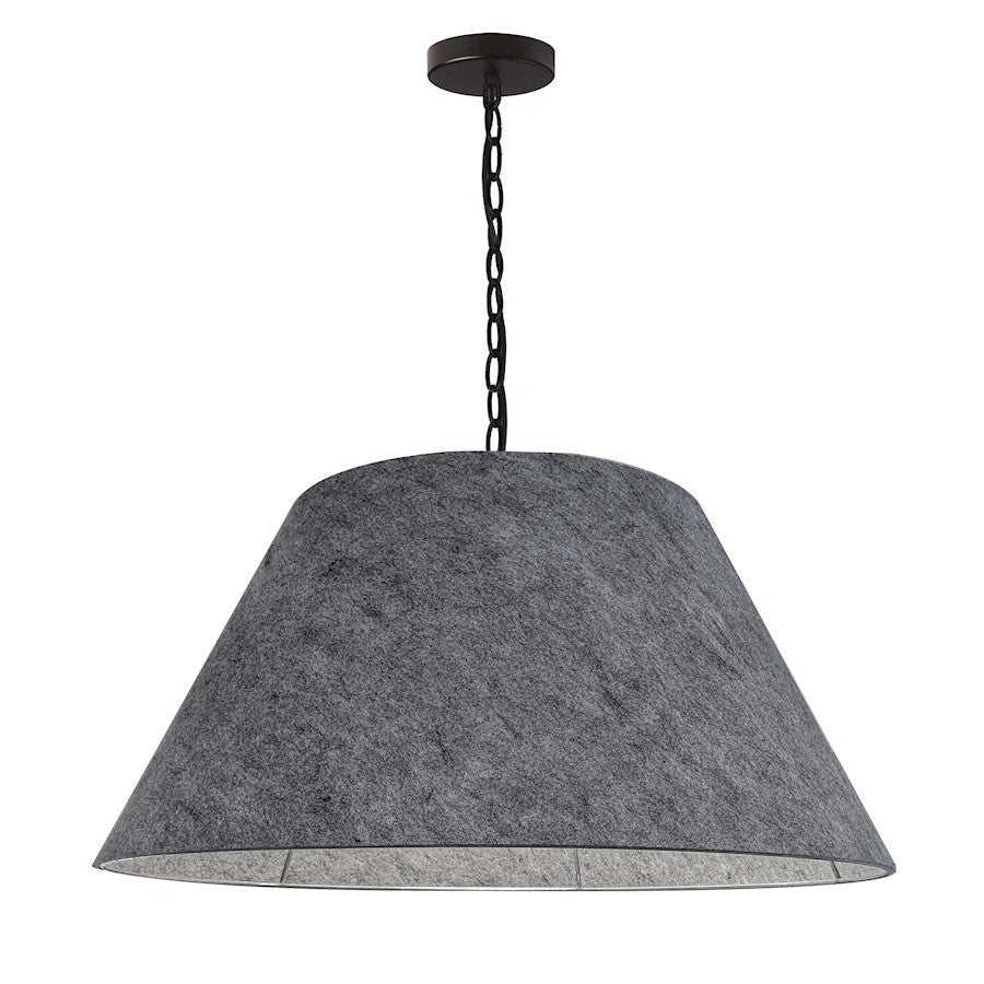 Dainolite Brynn 26in 1-Light Pendant | Transitional Grey Felt and Matte Black Metal | Kitchen Island & Dining Room | Model BRY-L-BK-500