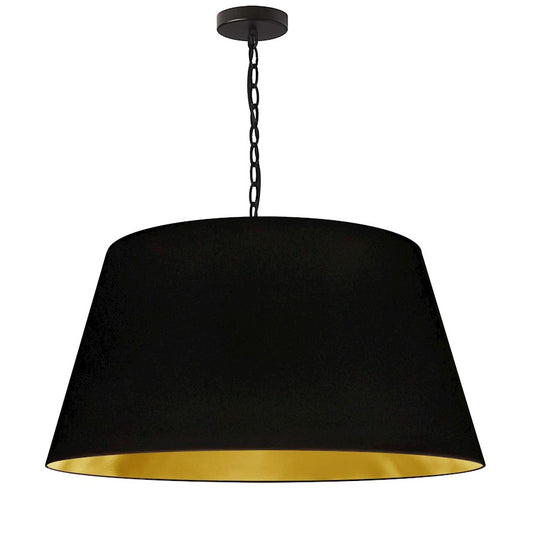 Dainolite Brynn 26in 1-Light Pendant | Transitional Black Metal and Gold Fabric Shade | Kitchen Island & Dining Room | Model BRY-L-BK-698
