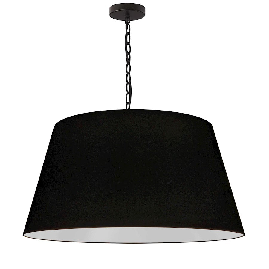 Dainolite Brynn 26in 1-Light Pendant | Transitional Black Metal and Matte White Fabric Shade | Kitchen Island & Dining Room | Model BRY-L-BK-797