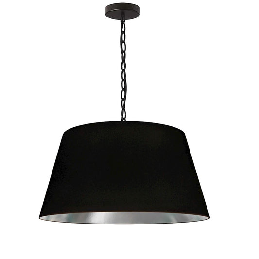 Dainolite Brynn 20in 1-Light Pendant | Transitional Black Metal and Silver Fabric | Dining Room & Kitchen Island | Model BRY-M-BK-697