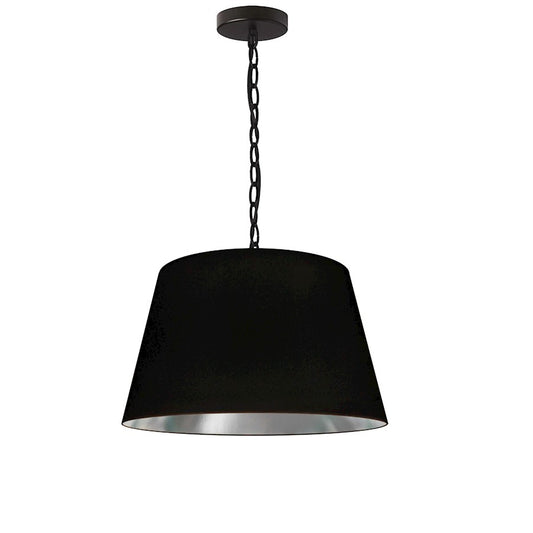 Dainolite Brynn 14in 1-Light Pendant | Transitional Black Metal and Silver Fabric | Dining Room & Kitchen Island | 14 x 14 x 7 in | Model BRY-S-BK-697