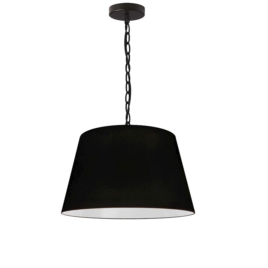 Dainolite Brynn 14in 1-Light Pendant | Transitional Black Metal and Silver Fabric Drum Shade | Kitchen Island & Dining Room | 14 x 14 | Model BRY-S-BK-797