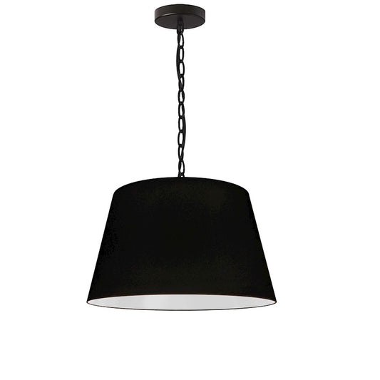 Dainolite Brynn 14in 1-Light Pendant | Transitional Black Metal and Silver Fabric Drum Shade | Kitchen Island & Dining Room | 14 x 14 | Model BRY-S-BK-797