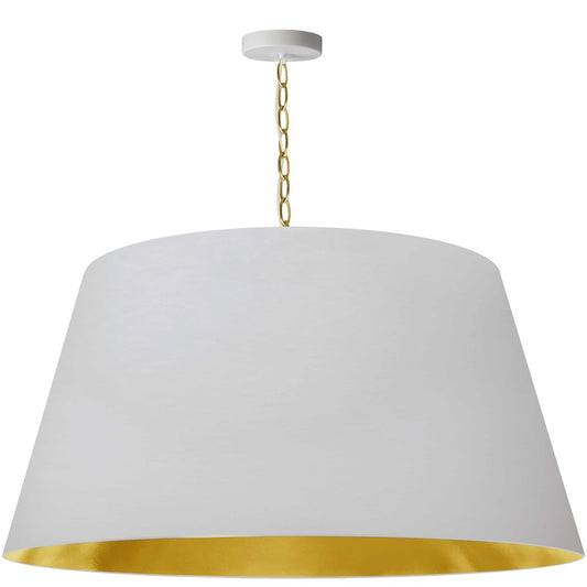 Dainolite Brynn 32in 1-Light Pendant | Transitional White Metal and Gold Fabric | Dining Room & Living Room | 32 x 32 x 16 in | Model BRY-XL-AGB-692