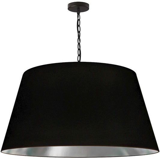 Dainolite Brynn 32in 1-Light Pendant | Transitional Black Metal and Silver Fabric Drum Shade | Kitchen Island & Dining Room | 32 x | Model BRY-XL-BK-697