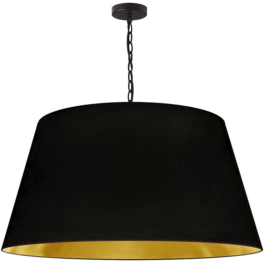Dainolite Brynn 32in 1-Light Pendant | Transitional Black Metal and Gold Fabric Drum Shade | Living Room & Dining Room | 32 x 32 x | Model BRY-XL-BK-698