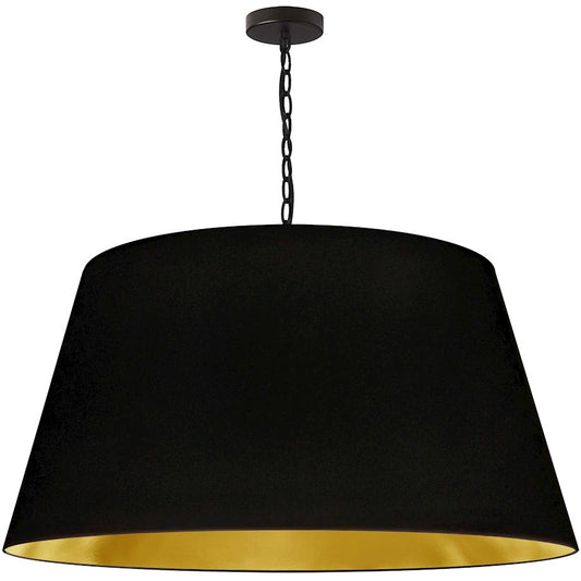 Dainolite Brynn 32in 1-Light Pendant | Transitional Black Metal and Gold Fabric Drum Shade | Living Room & Dining Room | 32 x 32 x | Model BRY-XL-BK-698