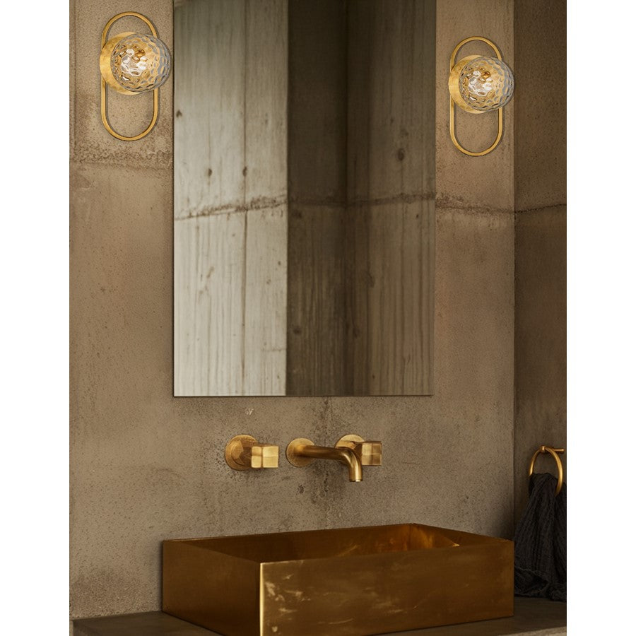 Dainolite Burlat 6in 1-Light Wall Sconce | Contemporary Aged Brass and Clear Glass | Hallway & Bedroom Accent | 6 x 6 x 12 in | Model BUR-121W-AGB-CLR