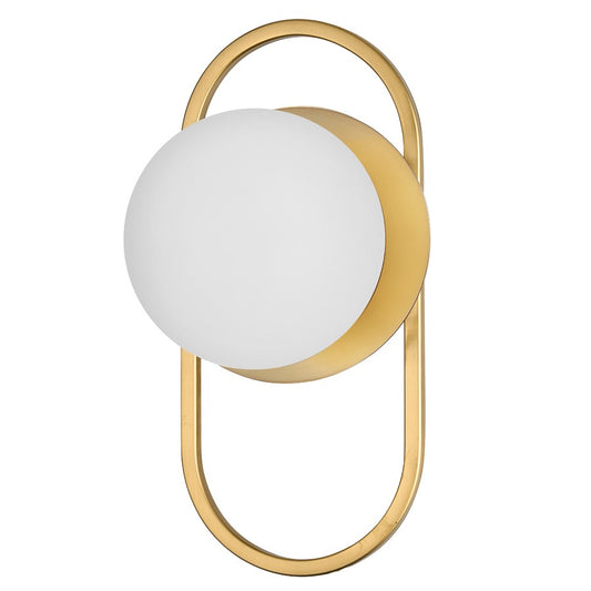 Dainolite Burlat 6in 1-Light Wall Sconce | Contemporary Aged Brass and White Glass | Hallway & Bedroom Accent | 6 x 6 x 12 in | Model BUR-121W-AGB-WH
