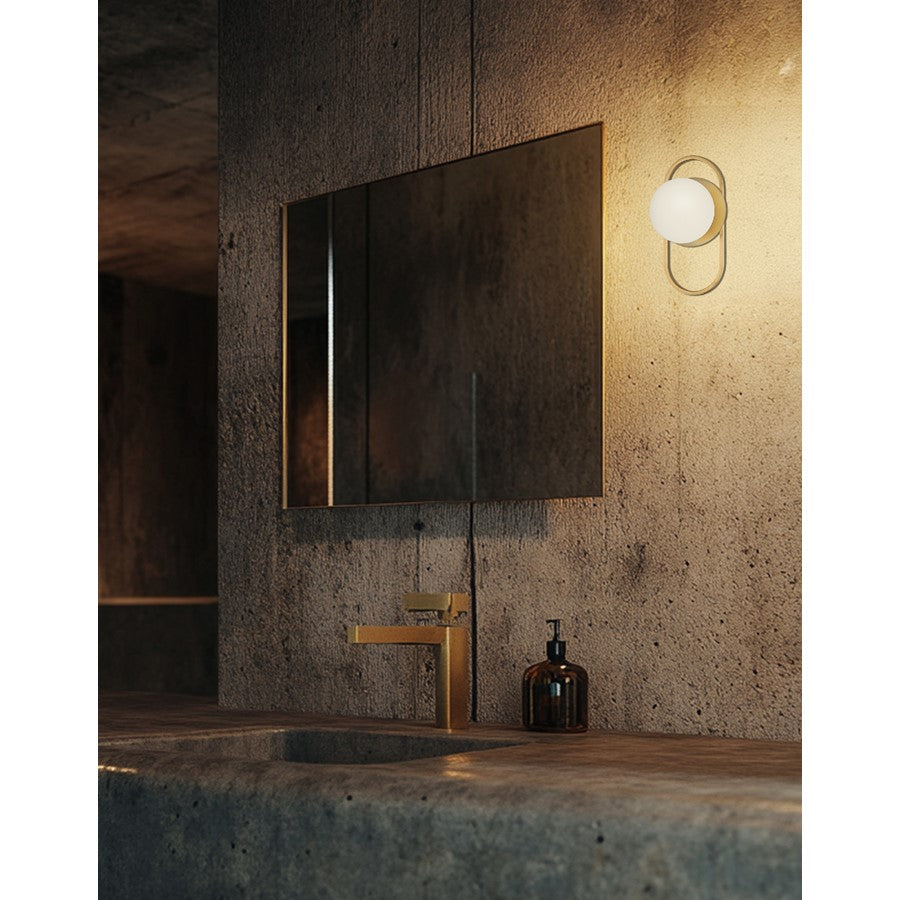 Dainolite Burlat 6in 1-Light Wall Sconce | Contemporary Aged Brass and White Glass | Hallway & Bedroom Accent | 6 x 6 x 12 in | Model BUR-121W-AGB-WH