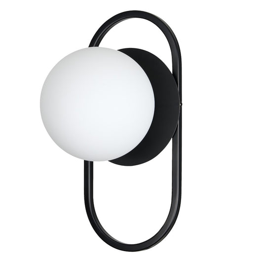 Dainolite Burlat 6in 1-Light Wall Sconce | Contemporary Matte Black and White Glass | Hallway & Bedroom Accent | 6 x 6 x 12 in | Model BUR-121W-MB-WH