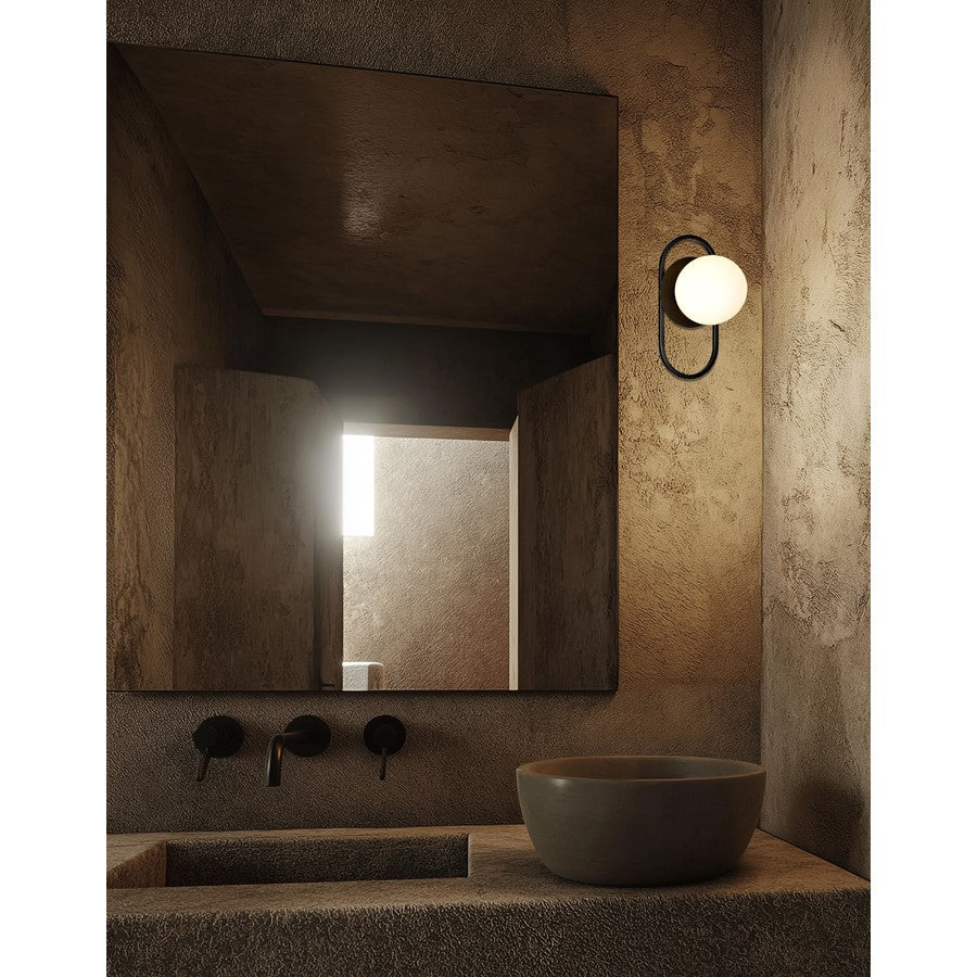 Dainolite Burlat 6in 1-Light Wall Sconce | Contemporary Matte Black and White Glass | Hallway & Bedroom Accent | 6 x 6 x 12 in | Model BUR-121W-MB-WH
