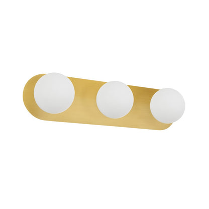 Dainolite Burlat 24in 3-Light Vanity Light | Contemporary Aged Brass and White Glass | Bathroom & Powder Room | 24 x 6 x 6 in | Model BUR-3W-AGB-WH