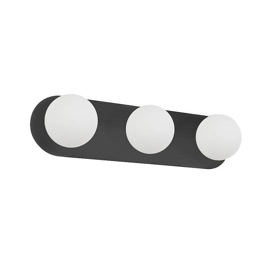 Dainolite Burlat 24in 3-Light Vanity Light | Contemporary Matte Black and White Glass | Bathroom Vanity | 24.5 x 6.25 x 6 in | Model BUR-3W-MB-WH