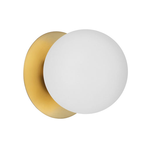 Dainolite Burlat 6in 1-Light Wall Sconce | Contemporary Aged Brass and White Glass | Hallway & Bathroom | 6 x 6 x 6 in | Model BUR-51W-AGB-WH