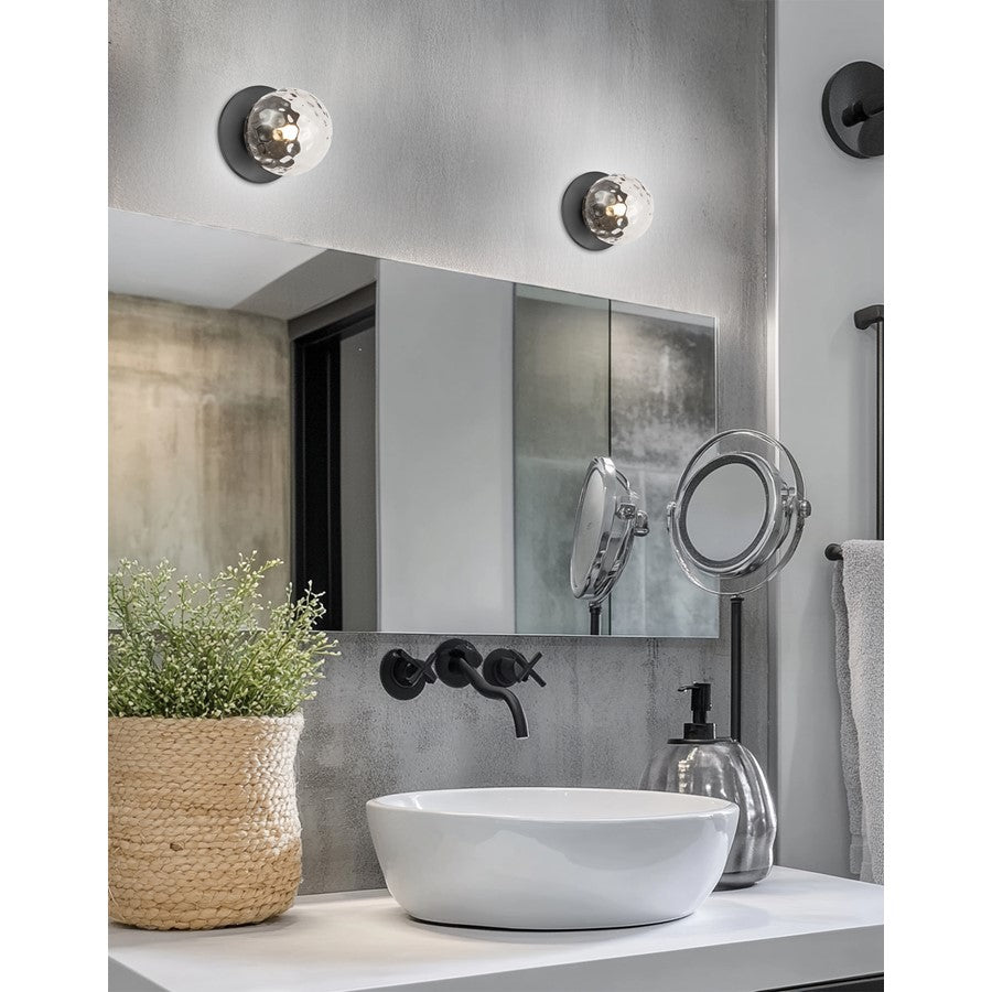 Dainolite Burlat 6in 1-Light Wall Sconce | Contemporary Matte Black and Clear Glass | Hallway & Bathroom | 6 x 6 x 6 in | Model BUR-51W-MB-CL