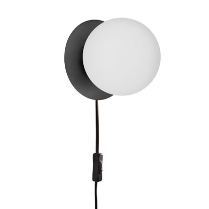 Dainolite Burlat 6in 1-Light Wall Sconce | Transitional Matte Black and White Glass | Bedroom & Hallway Accent | 6 x 6 x 6 in | Model BUR-61W-MB-WH