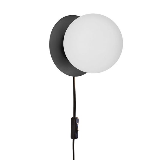 Dainolite Burlat 6in 1-Light Wall Sconce | Transitional Matte Black and White Glass | Bedroom & Hallway Accent | 6 x 6 x 6 in | Model BUR-61W-MB-WH