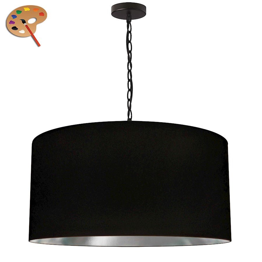 Dainolite Braxton 26in 1-Light Pendant | Industrial Matte Black Fabric Drum Shade | Kitchen Island & Dining Room | 26 x 26 x 13 in | Model BXN-L-BK-697