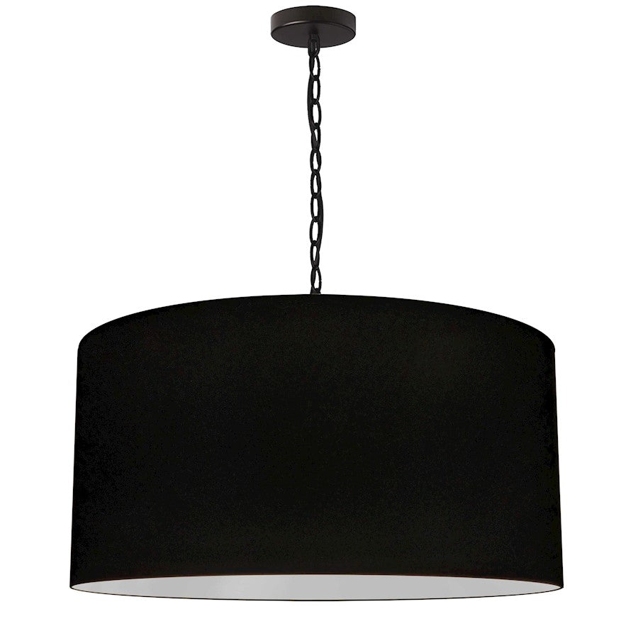 Dainolite Braxton 26in 1-Light Pendant | Transitional Matte Black Fabric Drum Shade | Kitchen Island & Dining Room | 26 x 26 x 13 in | Model BXN-L-BK-797