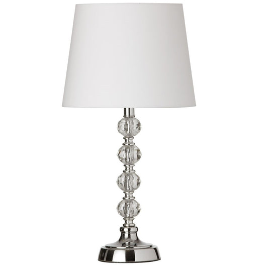 Dainolite C13T-PC 1-Light Crystal Table Lamp | Modern Polished Chrome and White Hardback Shade | Living Room & Bedroom Accent | Model C13T-PC