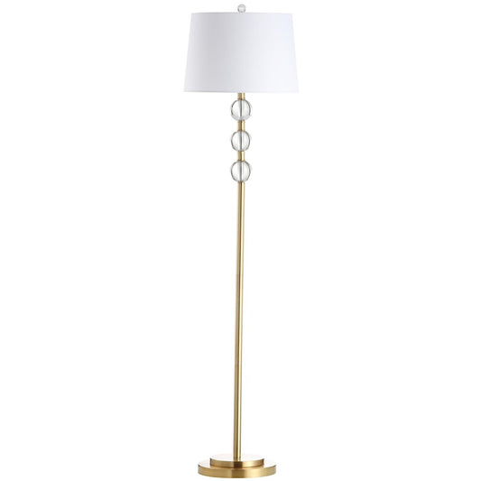Dainolite Rose C182F-AGB 1-Light Crystal Floor Lamp | Transitional Aged Brass and White Hardback Shade | Living Room & Bedroom | Model C182F-AGB