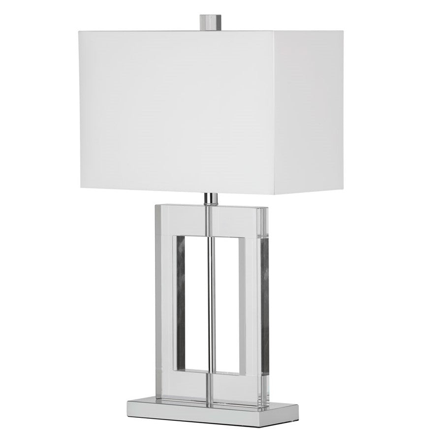 Dainolite C52T-PC 1-Light Crystal Table Lamp | Modern Polished Chrome Steel and Optical Crystal with White Rectangular Shade | Living Room | Model C52T-PC