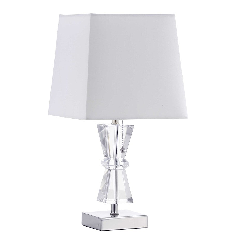 Dainolite C97T-PC 1-Light Crystal Table Lamp | Transitional Polished Chrome and White Tapered Square Shade | Desk & Bedside Accent | Model C97T-PC