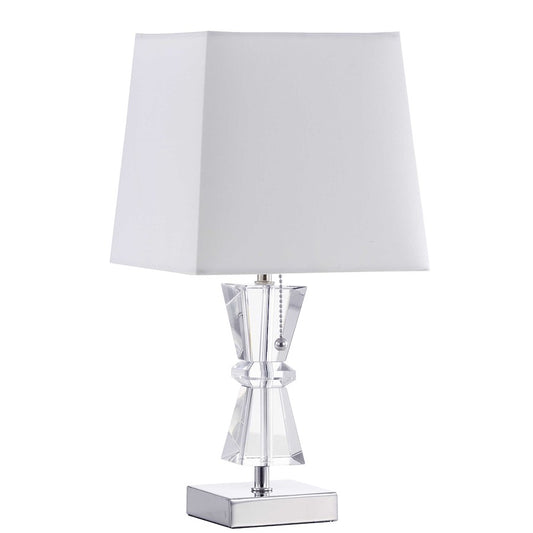 Dainolite C97T-PC 1-Light Crystal Table Lamp | Transitional Polished Chrome and White Tapered Square Shade | Desk & Bedside Accent | Model C97T-PC