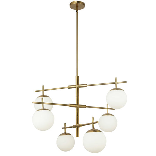 Dainolite Caelia 30in 6-Light Chandelier | Contemporary Aged Brass and White Opal Glass | Dining Room & Kitchen | Model CAE-306C-AGB